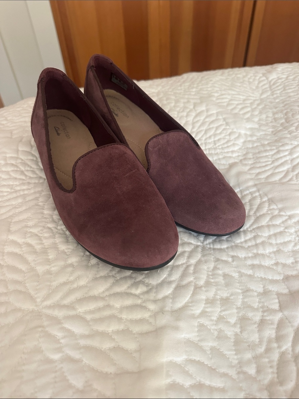 Clarks Plum Suede Slip-On Loafers